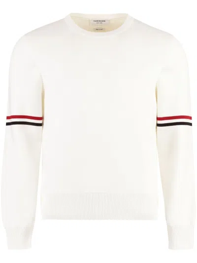 Thom Browne Cotton Milano Striped Grosgrain Armbands Pullover In White