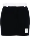 Thom Browne Mini Skirt With Belt Loops And Contrast Waistband In Black