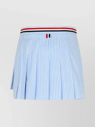 Thom Browne Cotton Miniskirt With Button Detailing And Striped Pattern In Blue