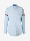 Thom Browne Button-down Collar Grosgrain-trimmed Cotton-poplin Shirt In Blue