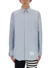 Thom Browne Light Blue Shirt With Button-down Collar And Striped Rwb Detail On The Rear In Cotton Ma In Light Blue