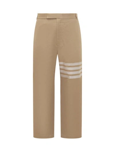 Thom Browne Cotton Pants With 4-bar Motif In Camel