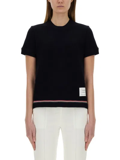 Thom Browne Cotton Pique T-shirt In Blue