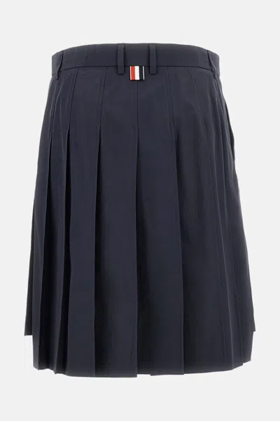 Thom Browne Bermuda Length Classic Pleated Skirt In Blue