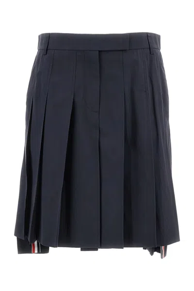Thom Browne Cotton Pleated Skirt In Blue