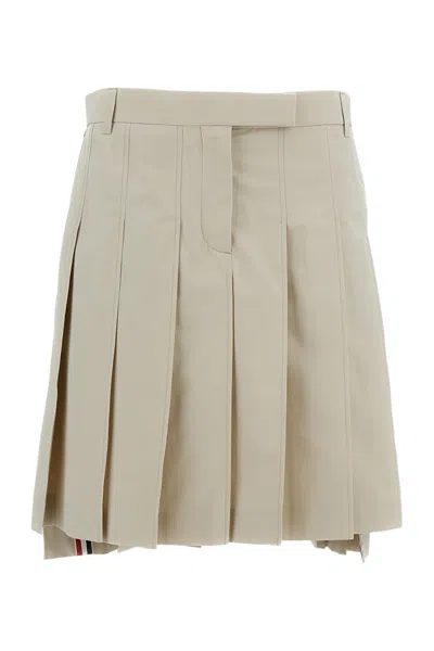 Thom Browne Cotton Pleated Skirt In Neutral