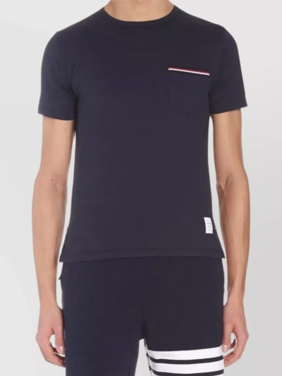 Thom Browne Cotton Pocket T-shirt With Crew Neck In Blue
