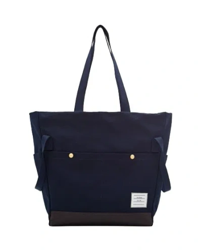 Thom Browne Cotton Pocket Tote Bag In Blue