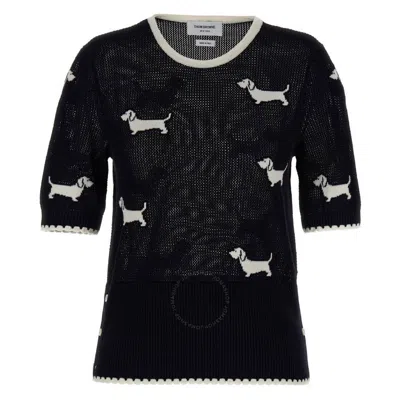 THOM BROWNE THOM BROWNE COTTON POINTELLE INTARSIA HECTOR KNIT TOP