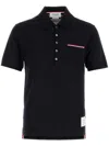 Thom Browne Navy Blue Cotton Polo Shirt In Black