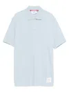 Thom Browne Light Blue Polo Shirt With Four Stripe Detail And Logo Patch On The Front