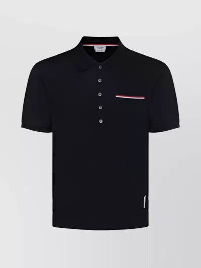 THOM BROWNE COTTON POLO SHIRT WITH BUTTON-UP COLLAR AND SIDE SLITS