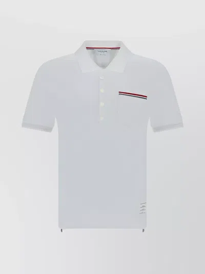 Thom Browne Cotton Polo Shirt With Ribbed Collar And Side Slits In White