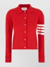 Thom Browne Cotton Polo Shirt With Ribbed Cuffs And Striped Sleeve Detail In Red