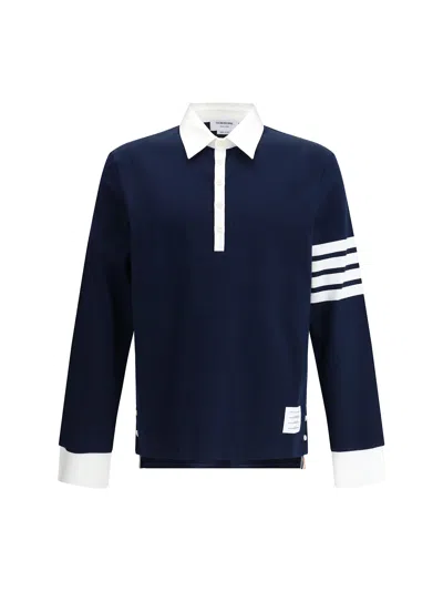 Thom Browne Cotton Polo Shirt With White Collar And Cuffs In Blue