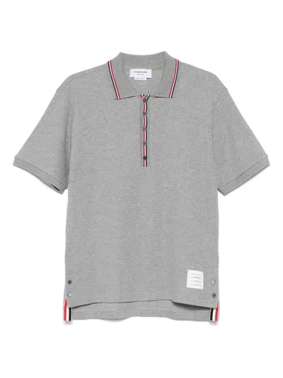 Thom Browne Cotton Polo With Logo Embroidery In Gray