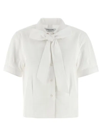 Thom Browne Poplin Shirt With Short Sleeves And Bow In White