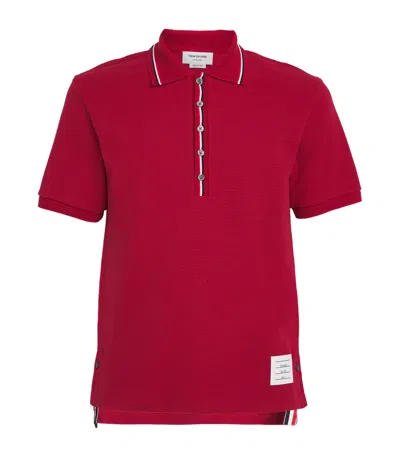 Thom Browne Cotton Rib-cuff Polo Shirt In Burgundy