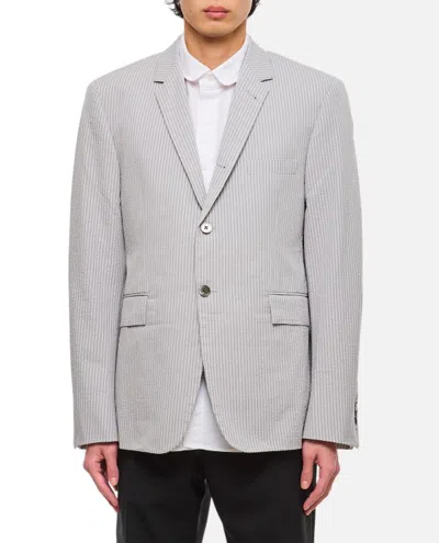 Thom Browne Cotton Seersucker Classic Jacket In Grey