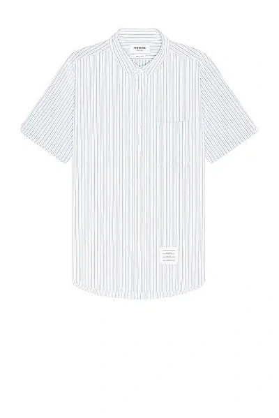 Thom Browne Cotton Seersucker Short Sleeve Shirt In Light Blue