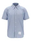 Thom Browne Collared Shirt With Front Pocket And Short Sleeves In Blue