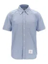 Thom Browne Collared Shirt With Front Pocket And Short Sleeves In Blue