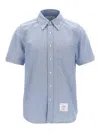 Thom Browne Collared Shirt With Front Pocket And Short Sleeves In Blue