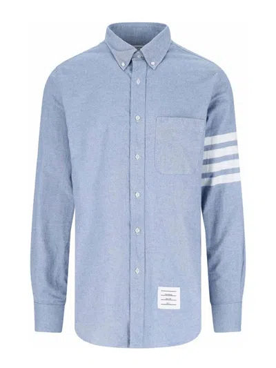 Thom Browne Flannel 4-bar Straight Fit Shirt Man Polo Shirt Multicolored Size L Cotton In Blue