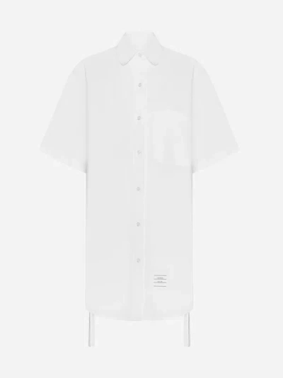 Thom Browne Logo Patch Shirt Dress In White