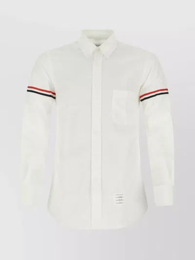 Thom Browne Cotton Shirt With Chest Pocket And Cuffed Sleeves In White