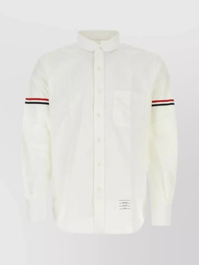 Thom Browne Cotton Shirt With Collar And Striped Sleeves In White