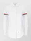 Thom Browne Cotton Shirt With Embroidered Stripes And Pocket In White
