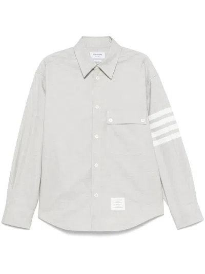 Thom Browne Cotton Shirt With Four-stripe Detail In Gray