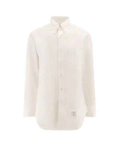 Thom Browne Cotton Shirt With Logo Patch In White