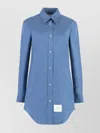 Thom Browne Cotton Shirt With Long Sleeves And Rounded Hem In Blue