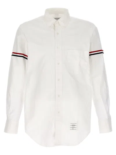 Thom Browne Button-down Collar Grosgrain-trimmed Cotton-poplin Shirt In White