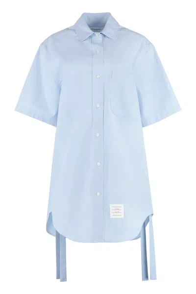 Thom Browne Cotton-poplin Mini Shirt Dress In Light Blue