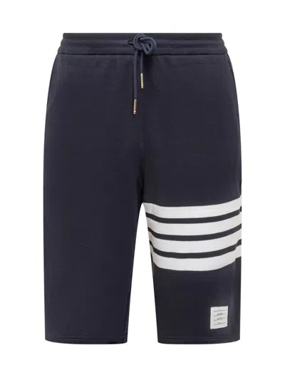 Thom Browne Cotton Shorts With Side Bands In Blue