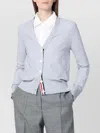 Thom Browne Light Grey Cardigan In Cotton And Silk In Blue