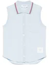 Thom Browne Cotton Sleeveless Polo Top In Blue