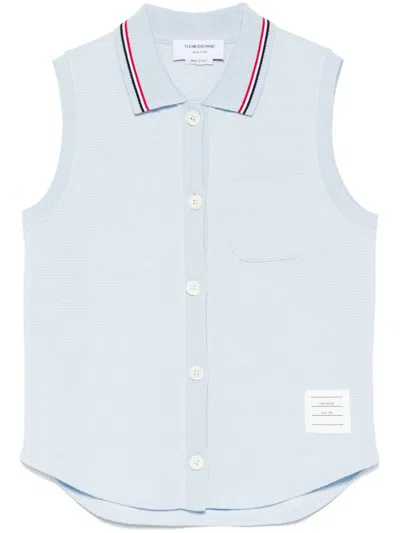 Thom Browne Cotton Sleeveless Polo Top In Blue
