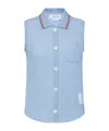 Thom Browne Cotton Waffle Sleeveless Button Shirt In Blue