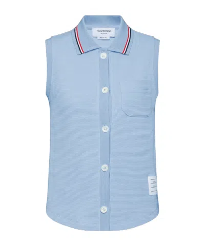 THOM BROWNE COTTON SLEEVELESS POLO TOP