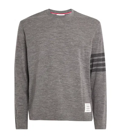 Thom Browne Heathered Grey Long-sleeve Knit Top With Subtle Stripe In Gray
