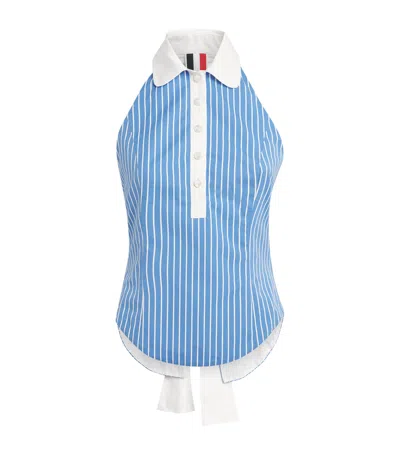 THOM BROWNE COTTON STRIPE HALTER TOP