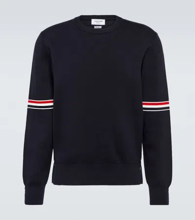 Thom Browne Rwb Intarsia Armband Tweed Pullover In Black