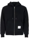 Thom Browne Classic Black Zip-up Hoodie With Contrasting Details In Blue