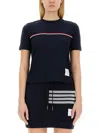 Thom Browne Ribbed Knit Short-sleeved Top With Tricolor Accent