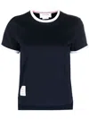 Thom Browne Cotton T-shirt With Ribbed Crew-neck And Contrasting Trimmings In Blue