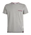 Thom Browne Short-sleeve Crew Neck T-shirt With Chest Pocket And Striped Trim Detail In Grey